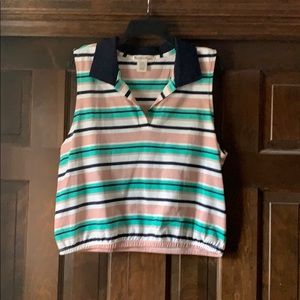 Collared Striped Sleeveless Cinch Bottom Top